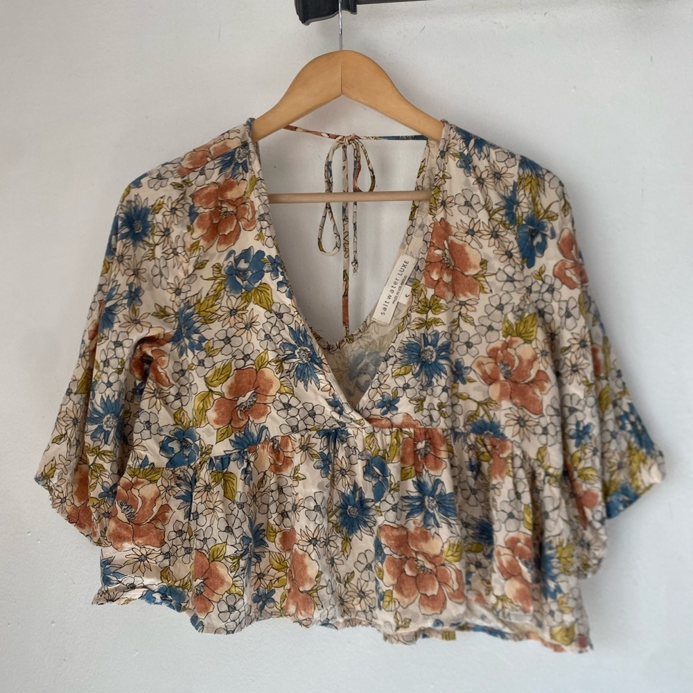 Saltwater LUXE S Floral Peplum Blouse Top